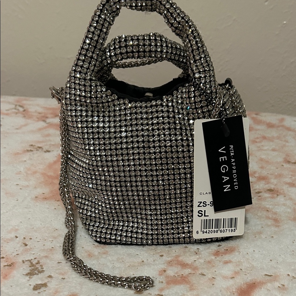 Vegan Silver Rhinestone Women Bag